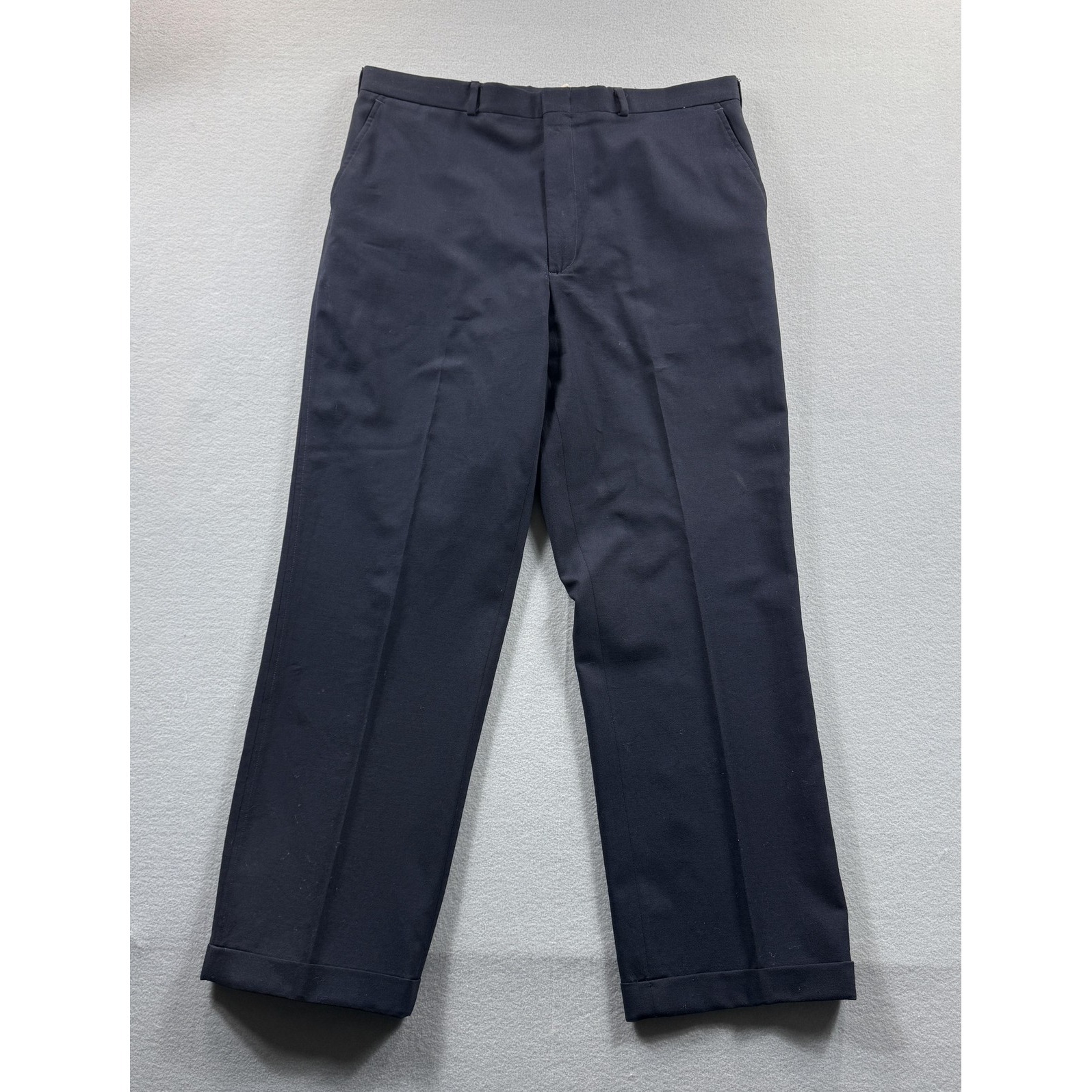 Lands' End Pants Mens 38x30 Blue Wool Flat Front Cuffed Dress Slacks Usa Office